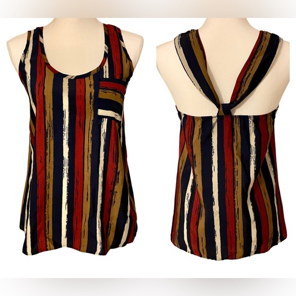 love republic Tops - Racerback Tank Top | Red, Navy, Tan & White Stripe Design (S)